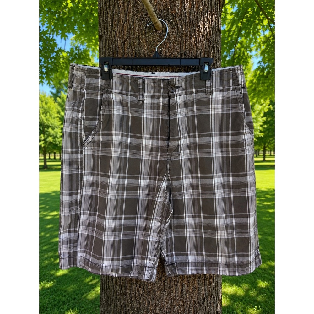 American Eagle Outfitters Men's Plaid Shorts Size 36 Brown Gray Casual Flat Fron